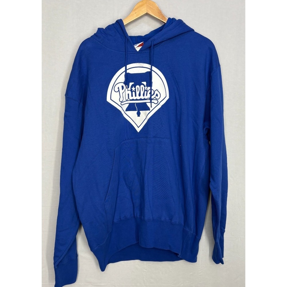 Philadelphia Phillies Majestic Hoodie Mens Blue Graphic Kangaroo Pocket Large